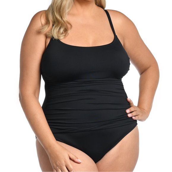 La Blanca Other - La Blanca Black One Piece Square Neck Neutral Ruched Island Goddess Swimsuit